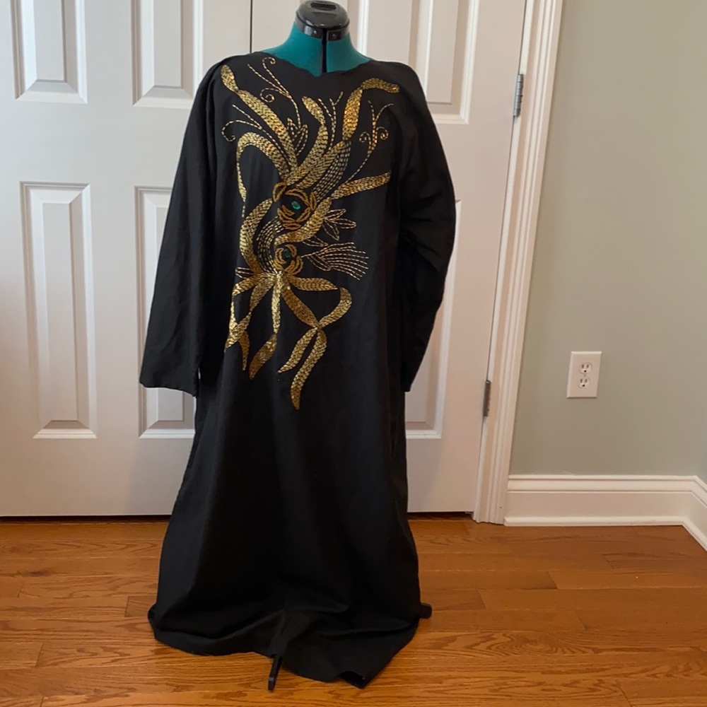Vintage Black Beaded Gold Kaftan Swim Cover